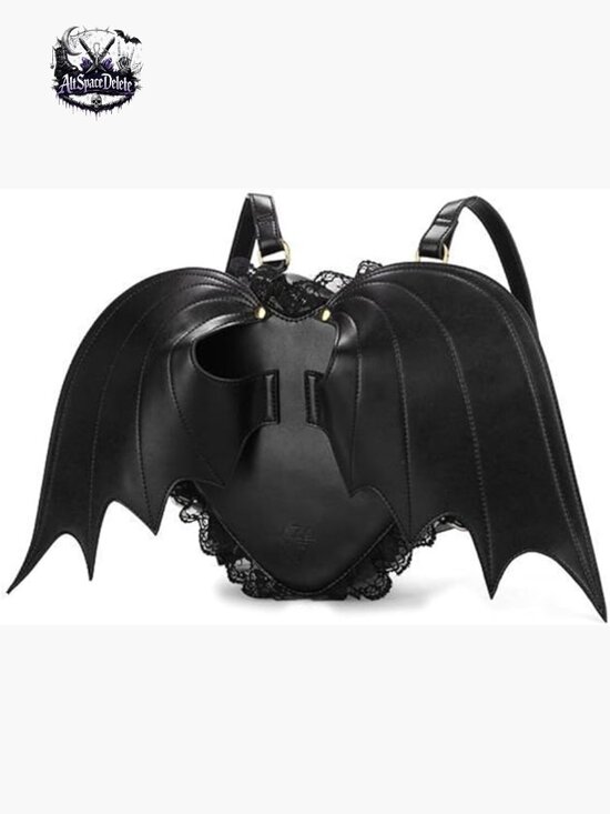 Gothic Bat Heart Wings Backpack PU Leather Lace Daypack Travel Bag main image 7